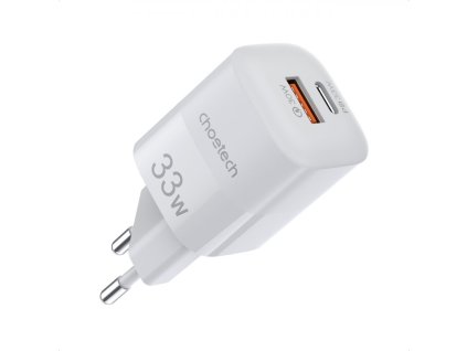 3860 choetech pd5006 mini gan dvouportova nabijecka usb a usb c pd 33w bila