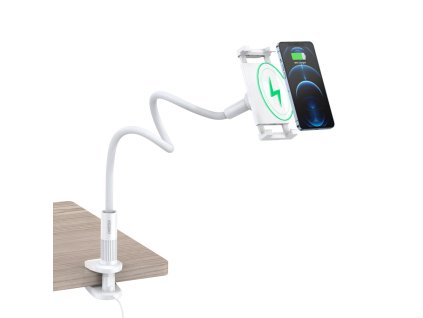 3869 choetech t548 s flexibilni drzak telefonu s uchycenim na pracovni desku a bezdratovym nabijenim 10w bily