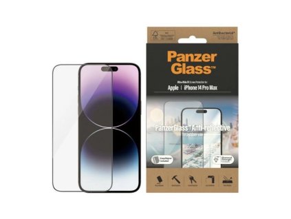 PANZERGLASS Ochranné sklo 2.5D FULL-COVER 0.4mm pro iPhone 14 Pro Max, AntiBacterial, Anti-reflexní, montážní rámeček