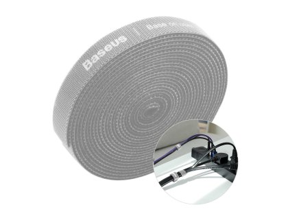 BASEUS ACMGT-F0G Rainbow Circle Velcro Straps - páska na suchý zip pro organizaci kabelů, 3m, šedá