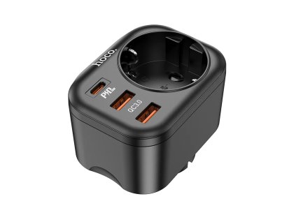 4337 hoco ns3 multifunkcni zasuvka schuko 230v s 2x usb a usb c pd cerna
