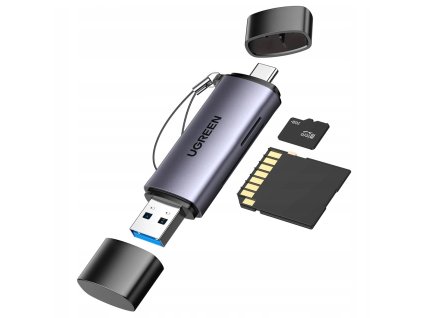 UGREEN 50706 Čtečka paměťových karet SD/MicroSD s USB/USB-C konektorem, vesmírně šedá