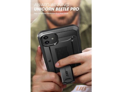 SUPCASE Unicorn Beetle Pro Ultra odolný kryt s ochranou displeje, stojánkem a klipem na opasek pro iPhone 11, černý