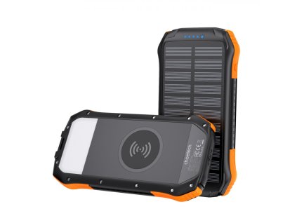 4814 choetech b659 solarni powerbanka 10 000mah s bezdratovym nabijenim 2x usb a svitilnou cerno oranzova