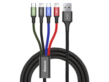 5072 baseus ca1t4 a01 opleteny nabijeci a datovy kabel 4v1 2x lightning usb c microusb 1 2 m cerny