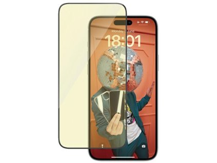 PANZERGLASS Ochranné sklo 2.5D FULL-COVER 0.4mm pro iPhone 15 Plus, EyeCare, černý rámeček