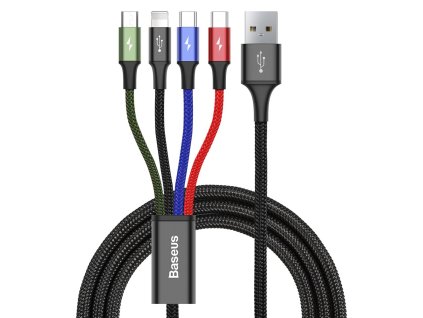 5246 baseus ca1t4 b01 opleteny nabijeci a datovy kabel 4v1 2x usb c lightning microusb 1 2 m cerny