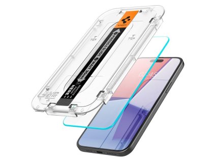 SPIGEN EZ Fit Ochranné sklo 2.5D FULL-COVER 0.3mm pro iPhone 15 Plus, montážní rámeček, 2ks