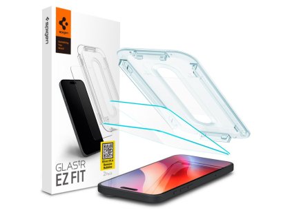 SPIGEN EZ Fit Ochranné sklo 2.5D FULL-COVER 0.3mm pro iPhone 15, montážní rámeček, 2ks