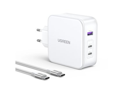 GaN Ugreen Nexode CD289 USB-A/2xUSB-C 140W síťová nabíječka + USB-C - USB-C 1,5m kabel - bílý