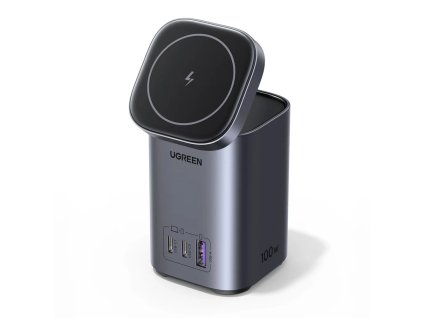 5561 ugreen cd342 100w gan 2x usb c 1x usb a nabijeci stanice s indukcnim nabijenim qi magsafe seda barva