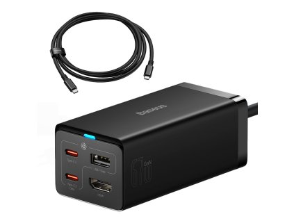 GaN5 Baseus CCGP110201 HUB HDMI nabíječka 2x USB-C / USB-A / HDMI 4K 30Hz 1,5m - černá + USB-C - USB-C 100W kabel 1m