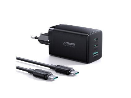 Joyroom GaN 65W rychlá nabíječka USB-A, 2x USB-C černá + USB-C - USB-C 100W kabel 1,2 m (TCG01)