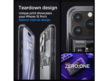 Spigen Ultra Hybrid Mag pouzdro s MagSafe pro iPhone 15 Pro - tmavě šedé (Zero One design)