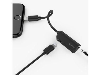 584 baseus call32 01 adapter pro 3 5mm sluchatka a napajeni lightning na lightning jack cerna
