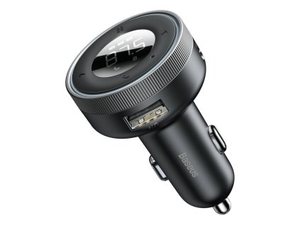 Baseus Enjoy FM transmitter a nabíječka do auta LED 2x USB / 3,5mm jack bezdrátový MP3 přehrávač Bluetooth 5.0 3,4A černá (CCLH-01)