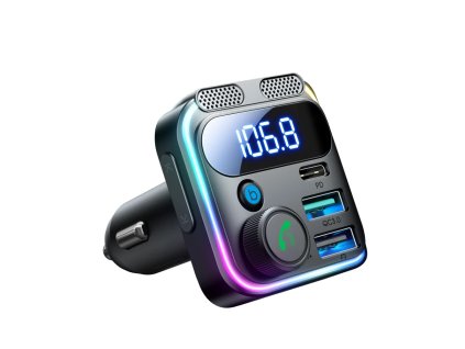 6251 joyroom jr ccb01 48w 2x usb a usb c fm vysilac s dualnim mikrofonem cerny