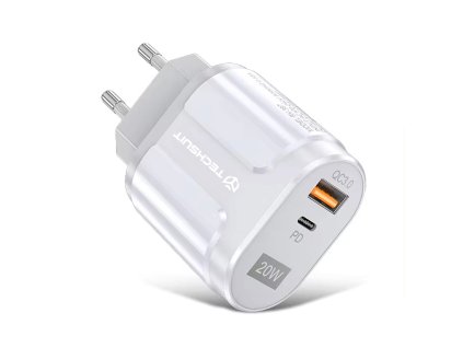 6452 techsuit chpd038 quick charge pd nabijecka 2v1 usb usb c s vykonem 20w bila