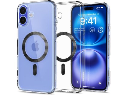 Pouzdro Spigen Ultra Hybrid MagSafe Carbon Fiber pro iPhone 16 - tmavě šedý