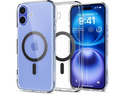Pouzdro Spigen Ultra Hybrid MagSafe Carbon Fiber pro iPhone 16 - tmavě šedý
