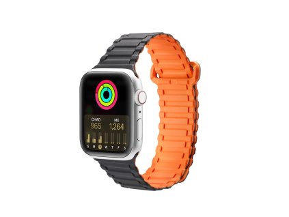 Dux Ducis Strap (Armor Version) Apple Watch Ultra, SE, 9, 8, 7, 6, 5, 4, 3, 2, 1 (49, 45, 44, 42 mm) silikonový magnetický náramek černo-oranžový