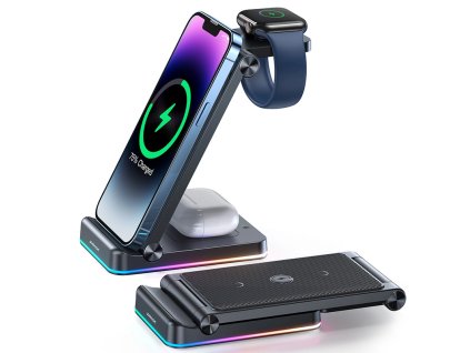 Indukční nabíječka Joyroom 3 v 1 pro zařízení značky Apple - iPhone, Apple Watch, Airpods (až 15 W) stojánek černá (JR-WQN01)