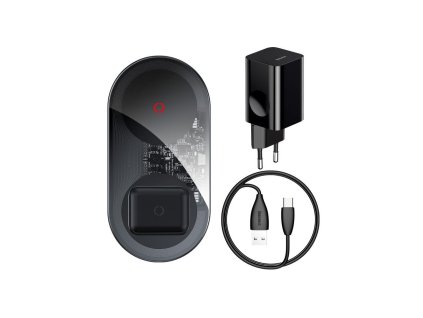 740 baseus tzwxjk b01 simple turbo bezdratova nabijecka 2v1 pro iphone a airpods vc adapteru 24w transparentni