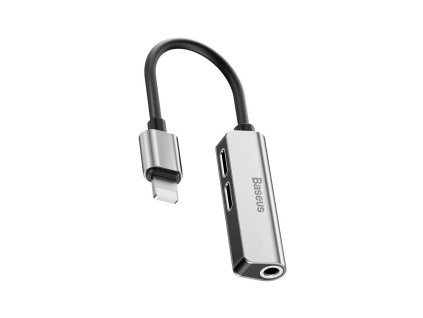 821 baseus call52 s1 adapter pro 3 5mm sluchatka a 2x lightning stribrna