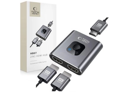 Tech-Protect HB07 – HDMI HUB 2v1, 4K/60Hz, šedý