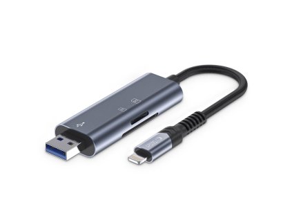 Čtečka karet Tech-Protect UltraBoost Lightning / USB-A – podpora MicroSD, SDHC, SDXC, MMC Micro, RS-Micro – šedá