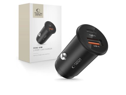 Tech-Protect CC02 2-portová autonabíječka USB-A / USB-C PD 35W / QC 3.0, černá