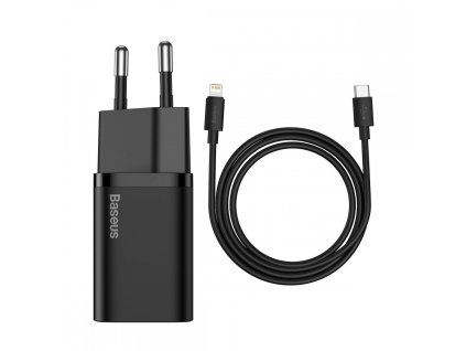 938 baseus tzccsup b01 super si nabijecka s kabelem usb c lightning a vykonem 20w cerna