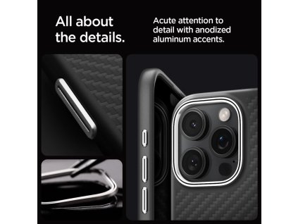 Spigen Enzo Aramid Mag pouzdro s MagSafe pro iPhone 16 Pro Max – černé a stříbrné