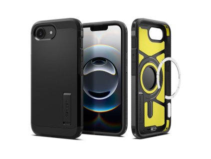 9776 spigen tough armor magsafe pouzdro pro iphone 16e se stojankem cerne
