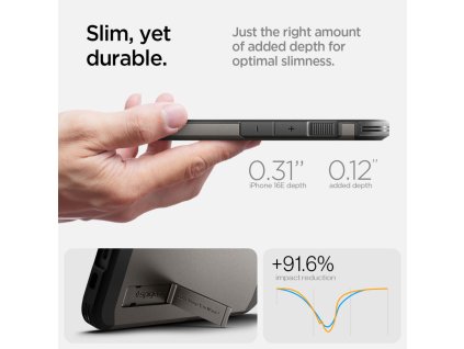 Spigen Tough Armor MagSafe pouzdro pro iPhone 16e se stojánkem – šedé