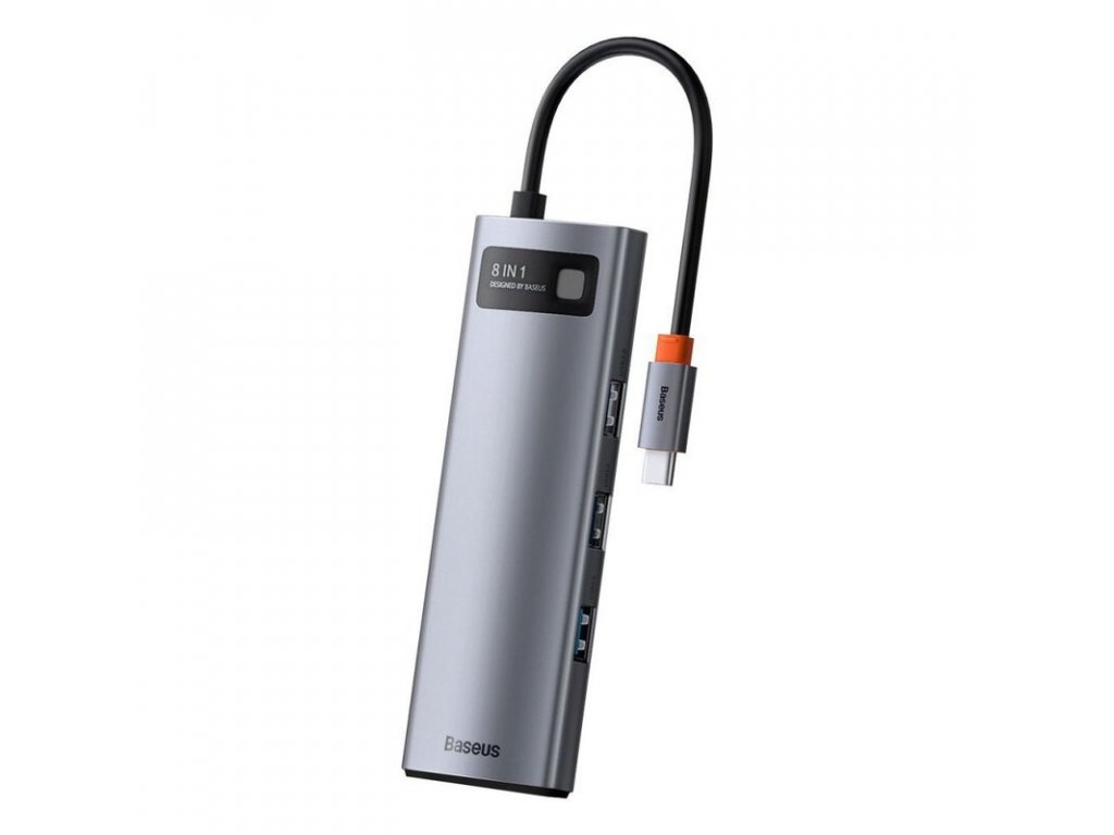 baseus metal gleam series 8 in 1 multifunctional type c hub docking station gray