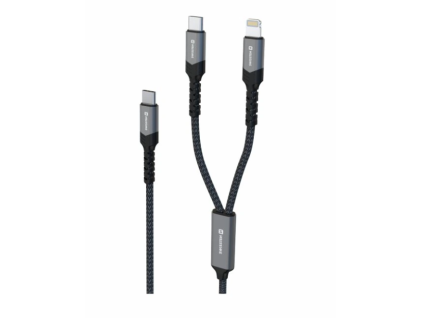 Datový kabel 2v1 100W USB-C/USB-C + Lightning 1,5m Swissten