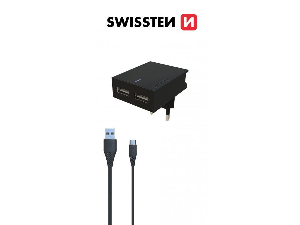 SWISSTEN travel slim nabíječka 2x USB 3 A USB-C 1,2 m