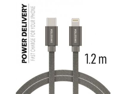 SWISSTEN datový kabel textile USB-C / lightning 1,2 m