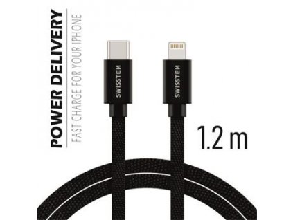 SWISSTEN datový a nabíjecí kabel s textilním opletem, USB-C/Lightning, délka1,2 m, certifikace MFi