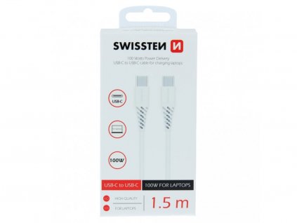 SWISSTEN TPU datový a nabíjecí kabel USB-C / USB-C, Power delivery, 5 A (100 W) 1,5 m, bílý
