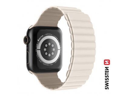 SWISSTEN řemínek pro Apple Watch silikonový, magnetický, 42 / 44 / 45 / 49 mm (Barva bílá/cappuccino)