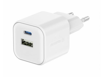 SWISSTEN Síťový adaptér GaN 1x USB-C 20W PD a 1x USB-A 18W QC (Barva Černá)