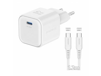 adapter GaN 35W USB C a kabel USB C:USB C bily 1