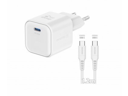 adapter GaN 20W USB C PD a kabel USB C:USB C bily 1