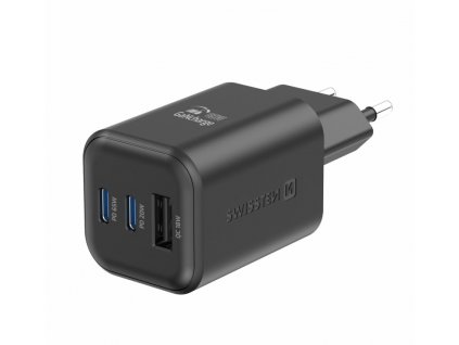adapter GaN 2x USB C 65W PD a 1x USB A 18W QC cerny 1