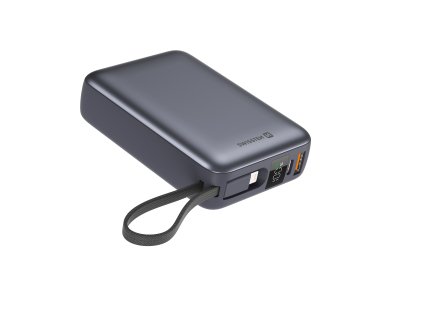 SWISSTEN Powerbanka 20 000 mAh s integrovanými kabely USB-C a Lightning, vesmírně stříbrná