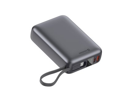 SWISSTEN Powerbanka 20 000 mAh 45 W s integrovaným kabelem USB-C, vesmírně stříbrná
