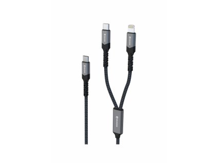 SWISSTEN Nabíjecí kabel 2v1 USB-C / USB-C + Lightning 100 W, 1,5 m, černý