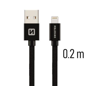 Levně SWISSTEN datový kabel USB/Lightning, textilní oplet, 0,2 m Barva kabelu: Černá